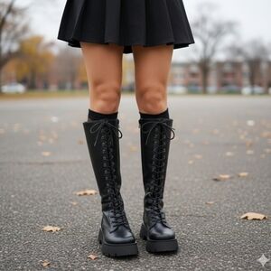 CIRCUS by SAM EDELMAN Black Knee High Lug Chunky Platform‎ Boots Lace/Zip Up 8.5
